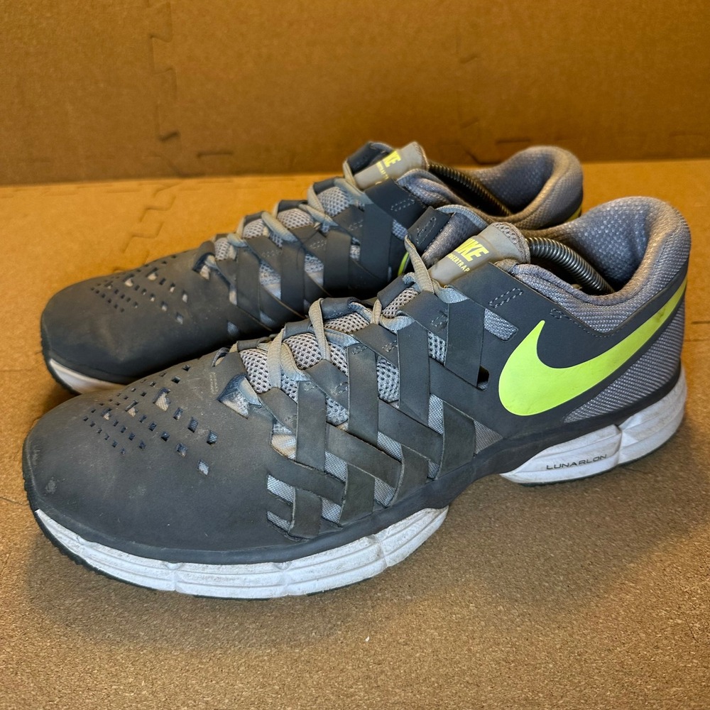 Nike Lunar Fingertrap TR Mens 11.5 Grey Volt Training Shoes 898066-002 Woven Low - Picture 3 of 11